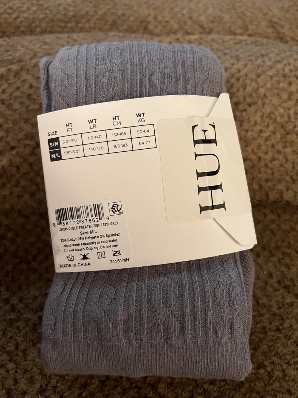 Hue Women's Cable Sweater Tights Style U24245 Grey Size M/L MSRP $20